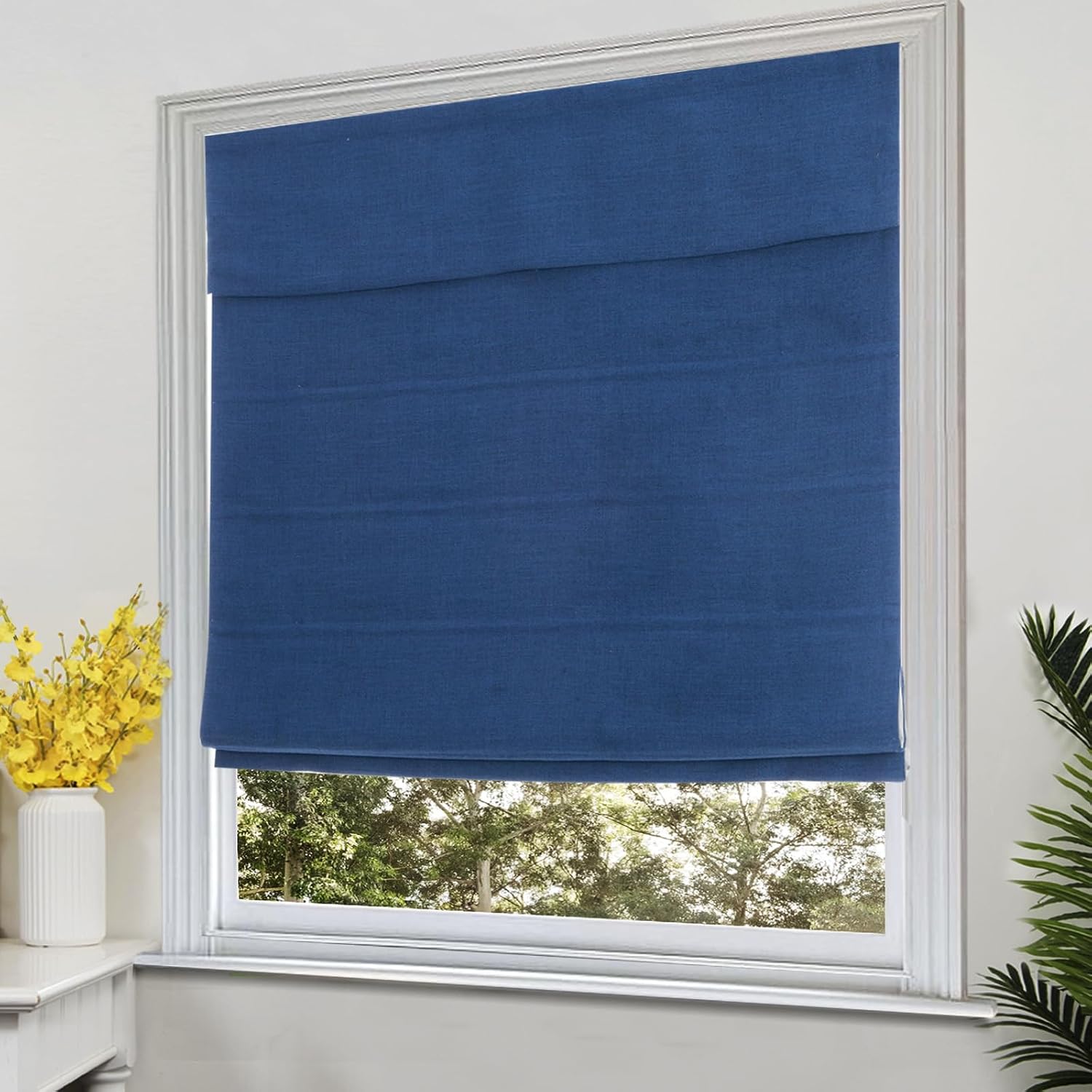 Aimnid Cordless Roman Shades for Windows, Linen Navy Blue Fabric Blackout Light Filtering Roman Blinds, Custom Washable Roman Window Shades for Home, French Doors, Kitchens