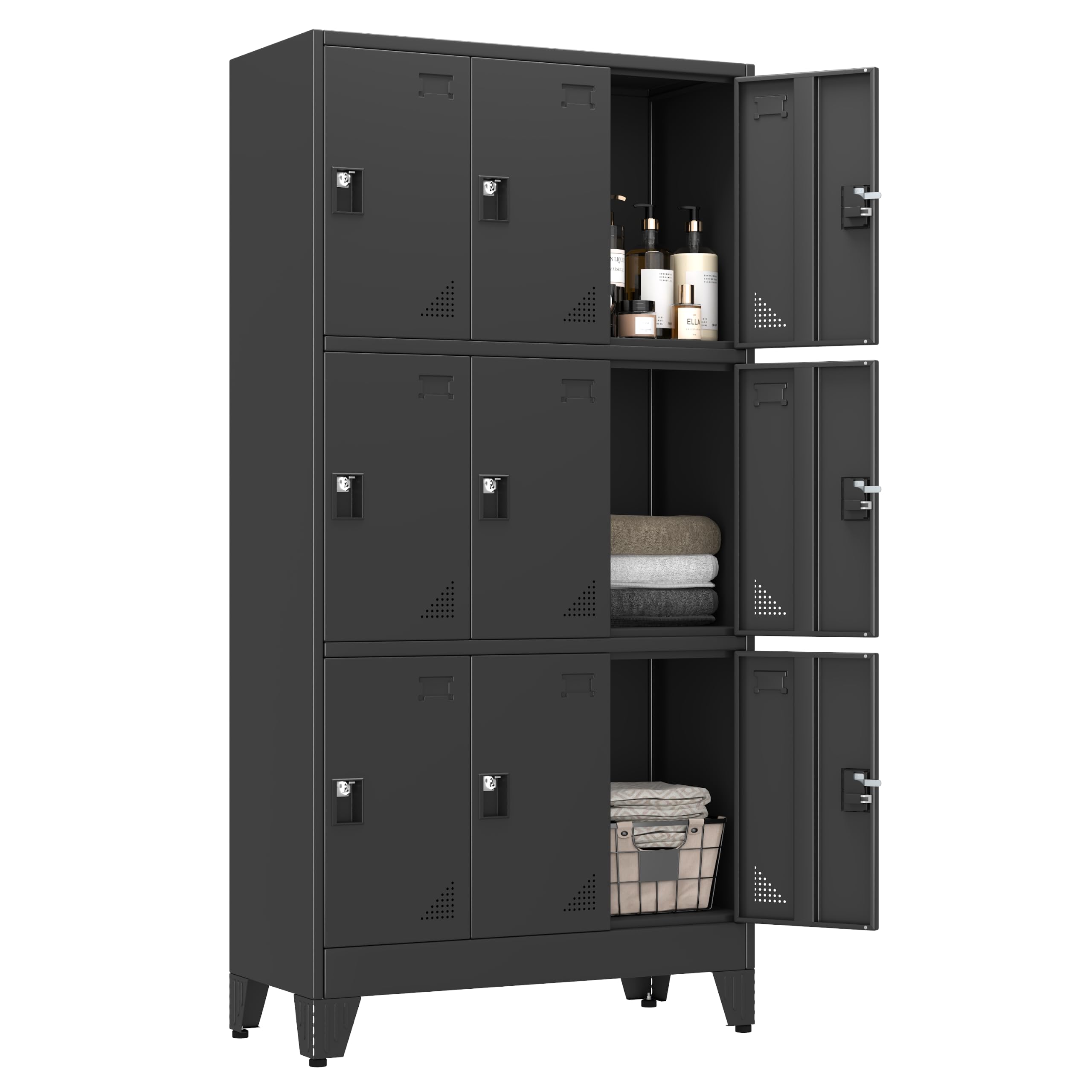 PAOFIN 67" H Metal Storage Locker Cabinet with 9 Doors