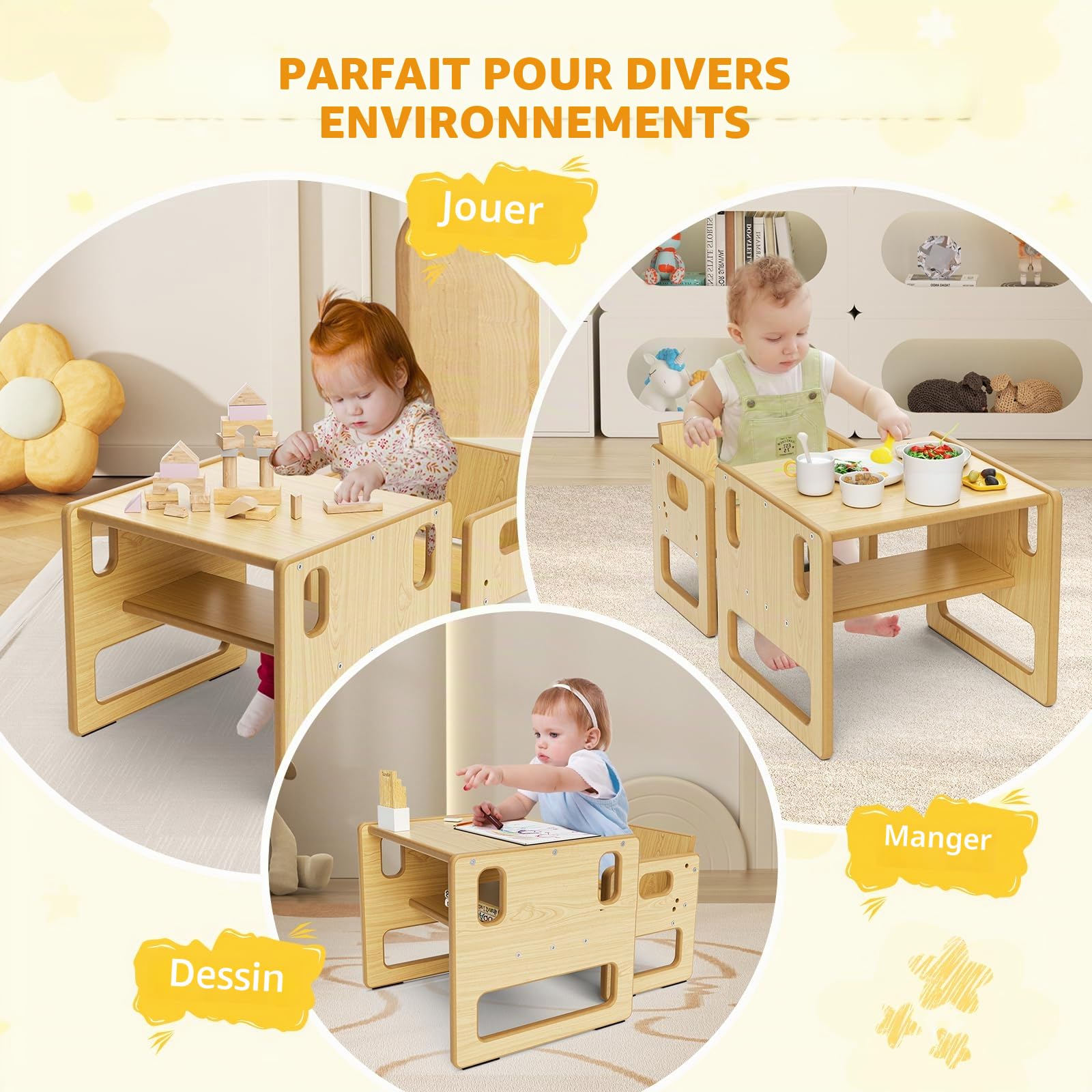 Ensemble Table et Chaise Montessori,Table et chaises d'activités pour Enfants avec clôture pour Lire, Jouer, goûter, Meubles Montessori pour Enfants de 1 à 3 Ans