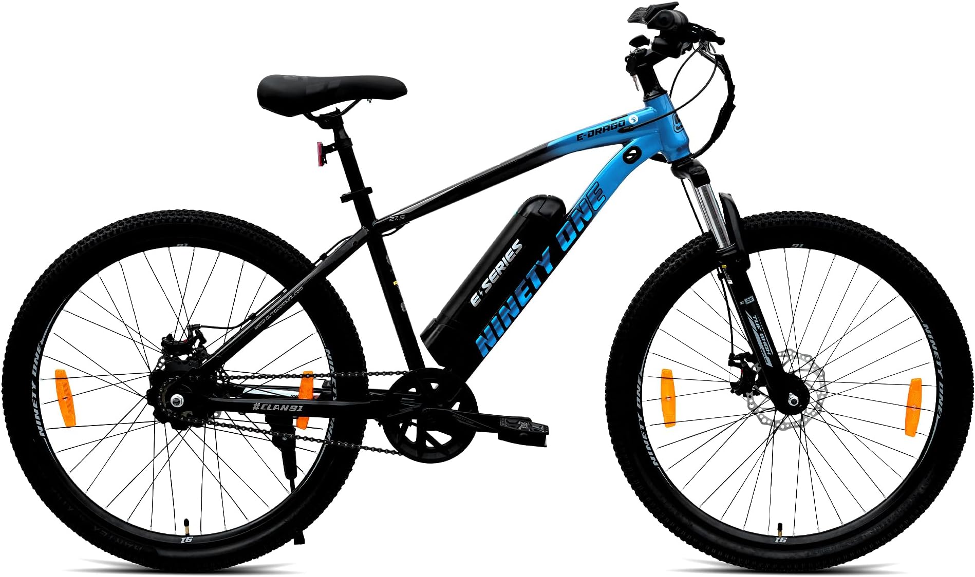 NINETY ONE E-Drago | Electric Cycle | 7.8 Ah Battery | 29 T | Front Suspension 80mm | ‎250 Watts | IP65 BLDC Motor | 85% pre-Assembled | 2 Years Battery Warranty | Black Blue