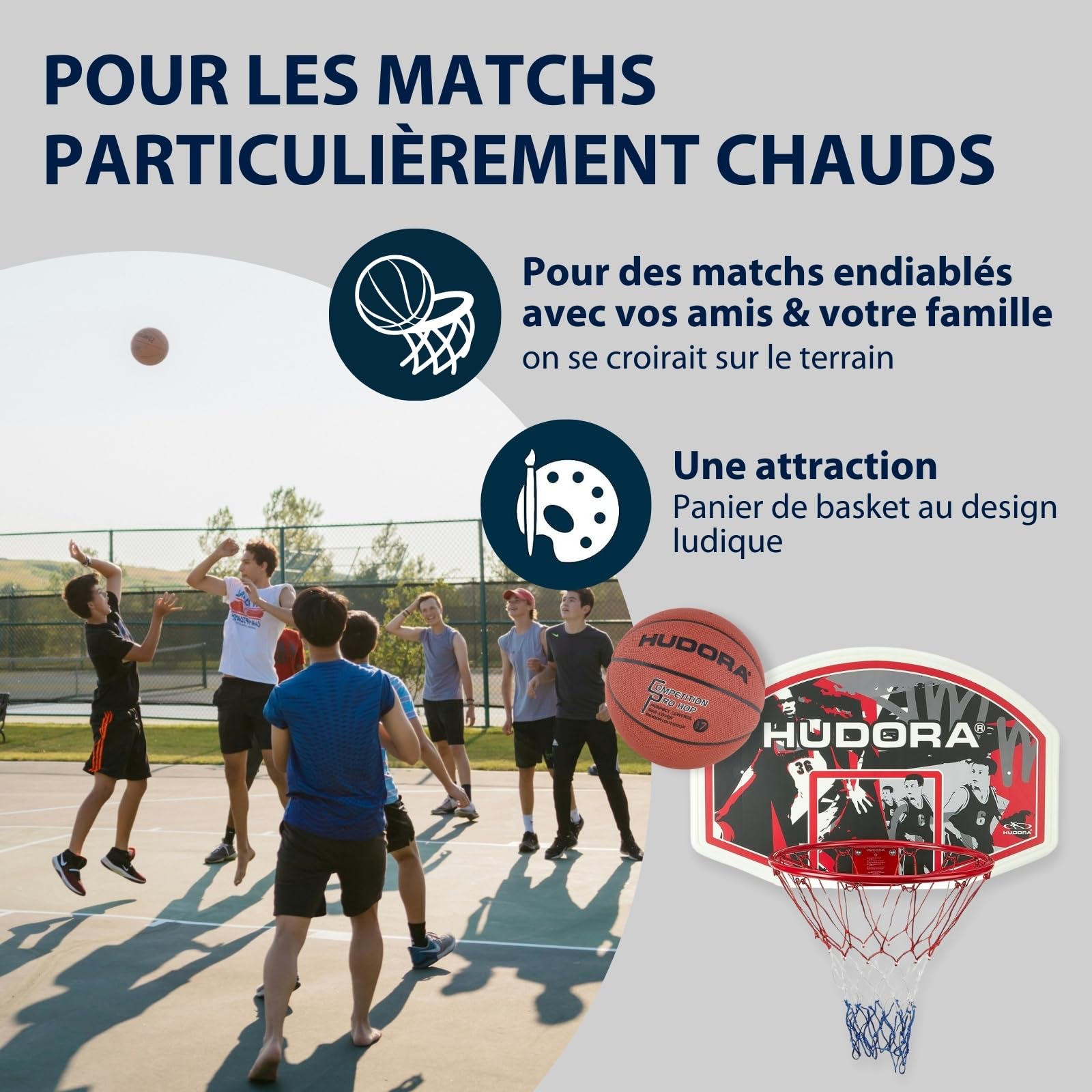 Hudora Kit de panier de basket pour l'intérieur et l'extérieur avec planche, panier de basket avec matériel de fixation murale, planche de basket-ball et panier pour adultes/adolescents et enfants