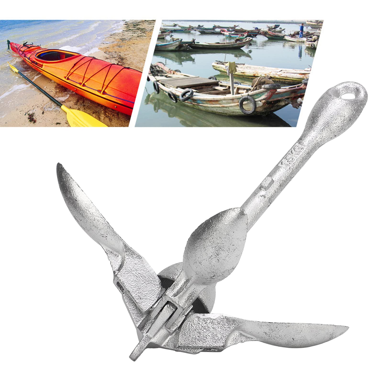 Klappanker, Universal-Bootsanker aus Kohlenstoffstahl, klappbar, 1,5 kg/3,31 lb mit 20 m Seil für Marine