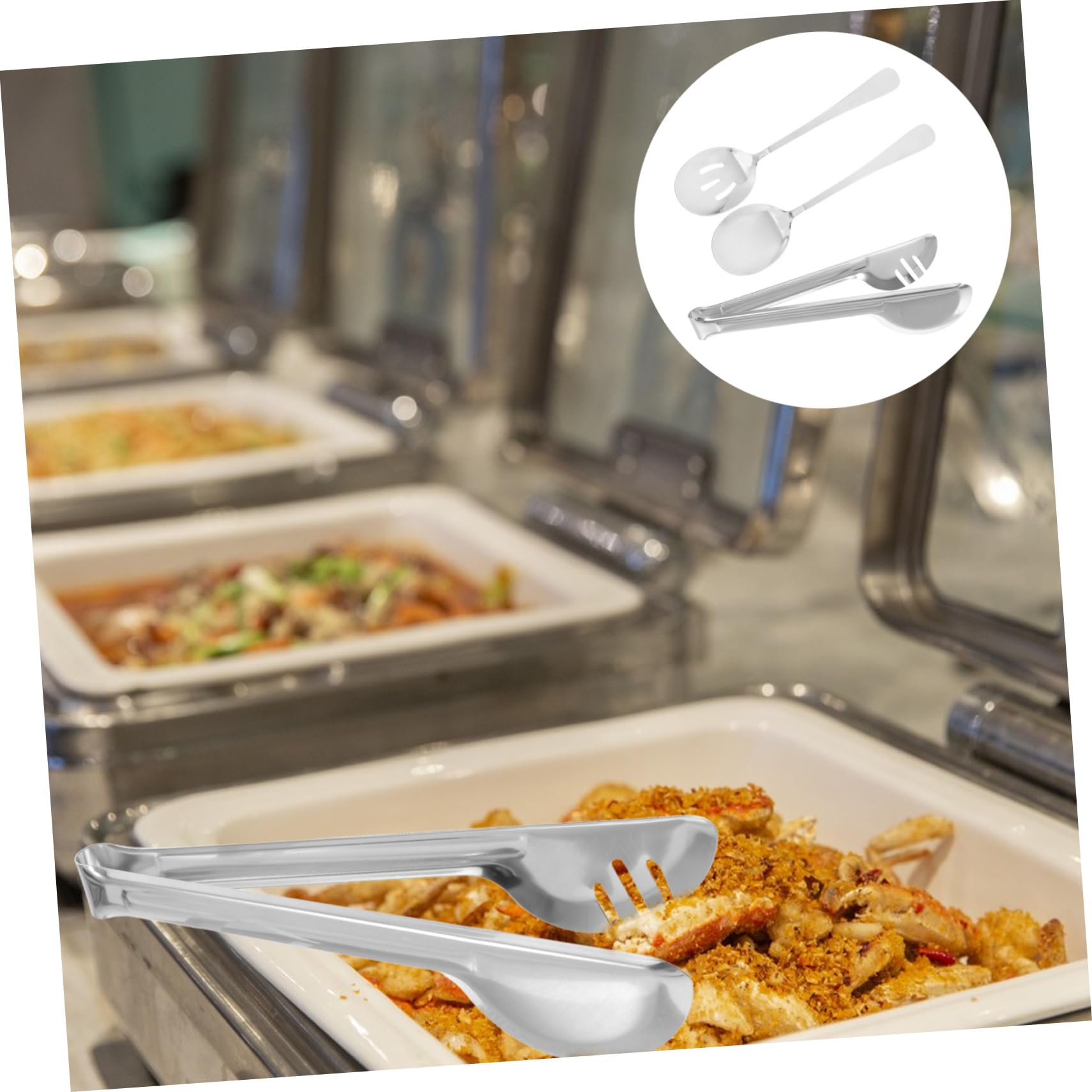 Juego de Utensilios de Acero Inoxidable de 18 Piezas Plata | Cucharas Ranuradas, Pinzas y Cucharón, Servicio para Banquetes Bodas, Catering y Restaurantes