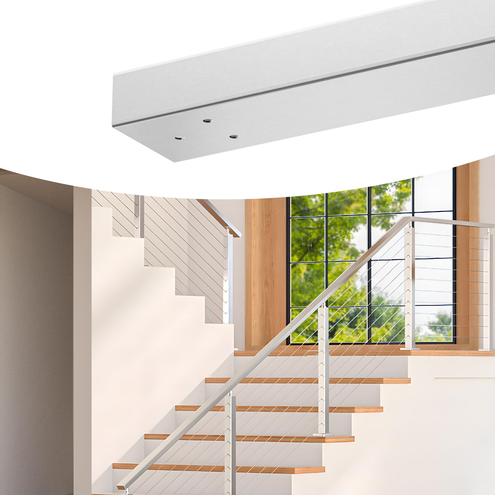 Muzata 6'6" Pre-drilled Stainless Steel Handrail with Extension Connector End Cap to Easy Install Black Flat Rectangle Handrail for Cable Railing System, HT14 SL4