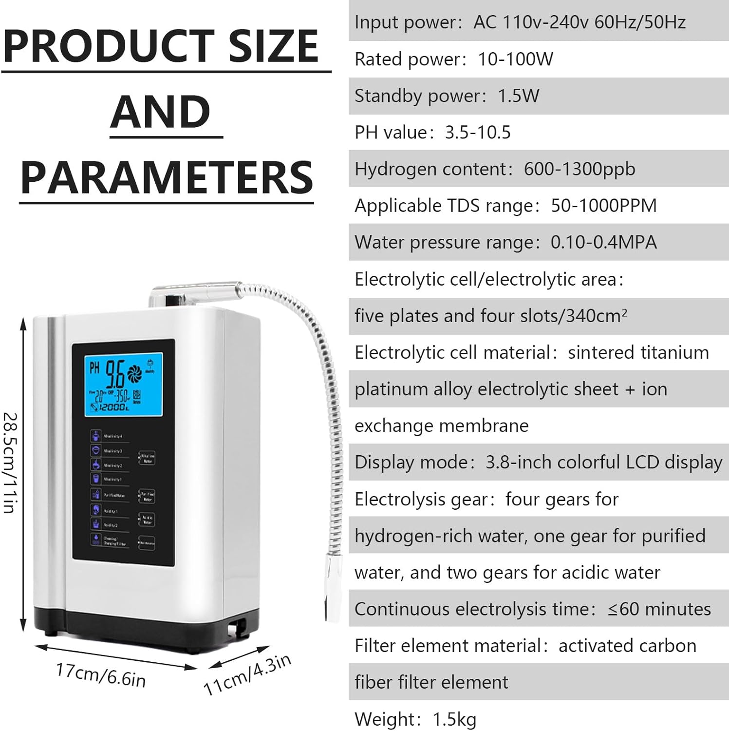 Water Ionizer, Water Purifier Machine Ph 3.5-10.5 Alkaline Acid Water Machine,Up to ±550mv Orp, 8000 Liters per Filter,7 Water Settings,Auto-Cleaning,Intelligent Voic,Blue