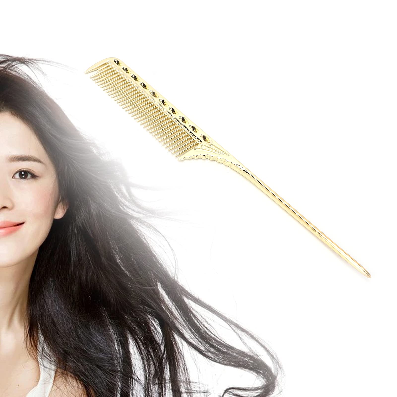 Professional Rat Tail Hair Comb, Parting Comb, Salon Hairdressing Styling Comb Barber Aluminum Metal Comb, Salon Comb (Gold)