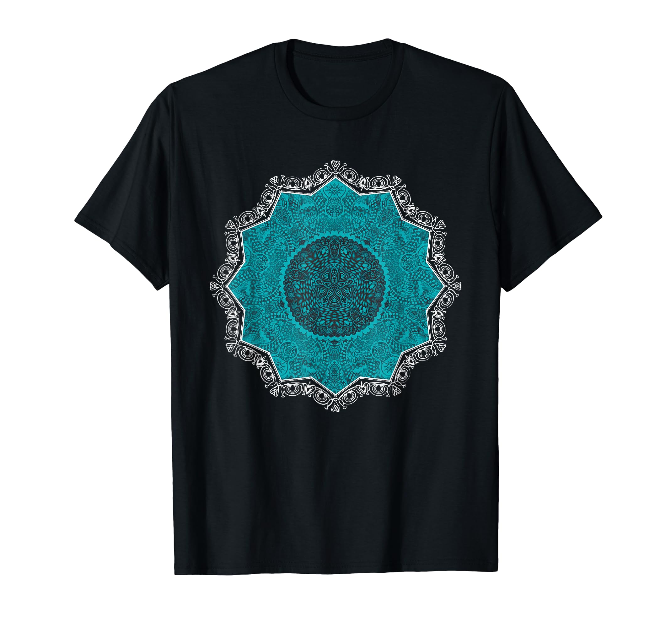 Sacred Mandala Geometry YogaSimple Turquoise Mandala Geometry Gaia Art Yoga Mantra T-Shirt
