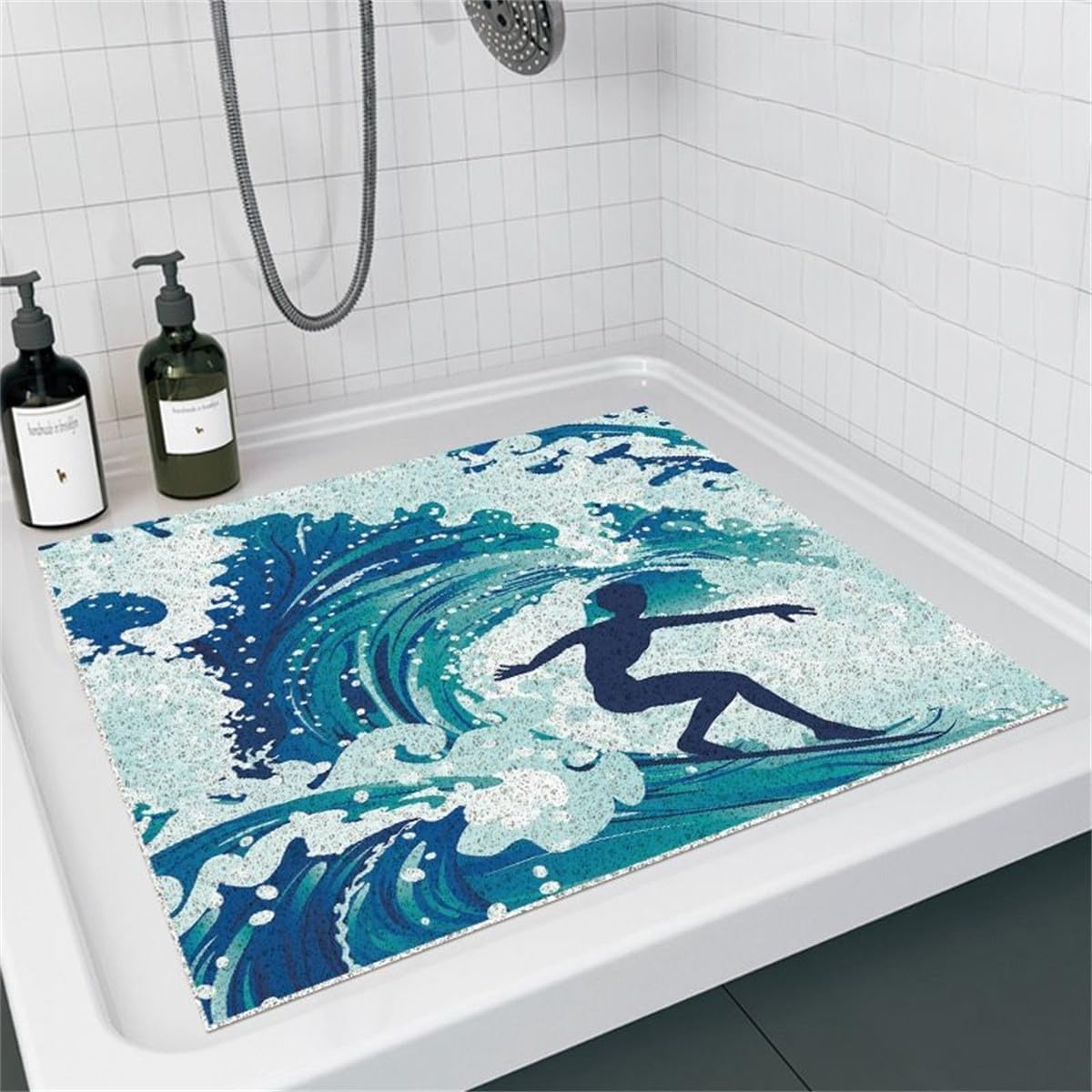 Tapis de Douche antidérapant Tapis Surf – luffa Caoutchouc Rapide(Blu,60X90cm)