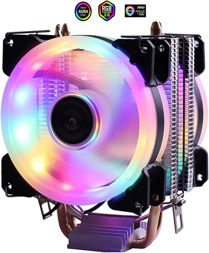 Cooler RGB 3 pinos para CPU com tubos de calor instalado em PC