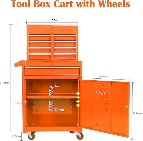 Miniatura 3 de Cofre de herramientas con 5 cajones y ruedas, carro de almacenamiento de herramientas y caja de herramientas con ruedas, gran caja de herramientas