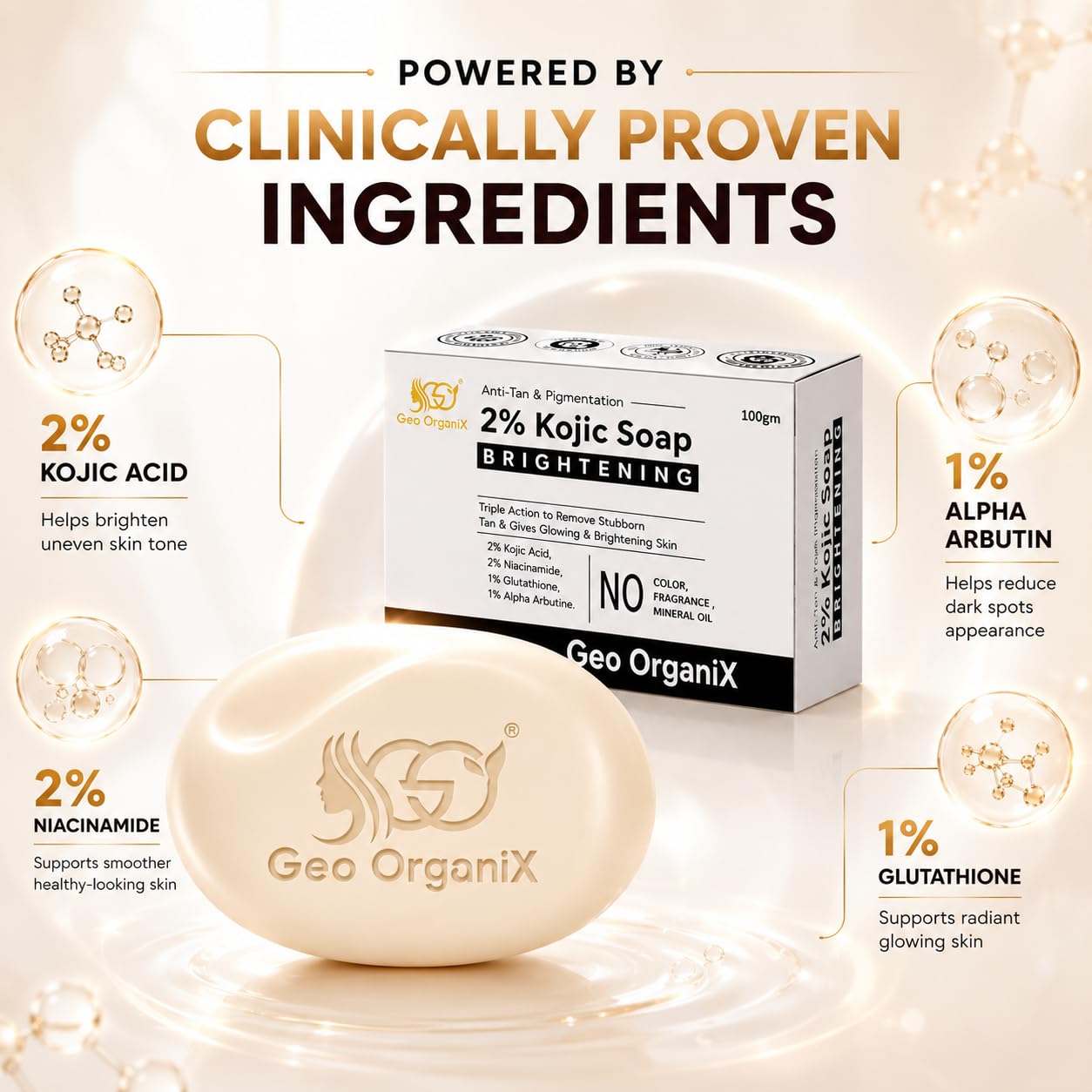 Buy Geo OrganiX 2% Kojic Acid Detan Soap for Face & Body, 100 g | Pack of 1