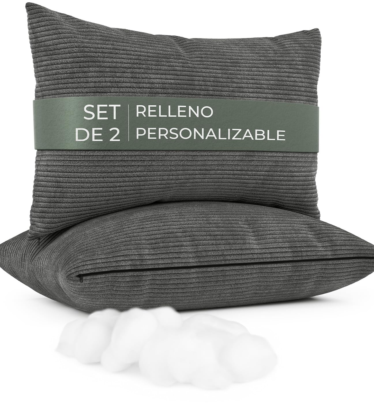 Cojines con Relleno Incluido, 2 Unidades, Cojines para Sofa y Cama, Decoracion Hogar, Funda de Almohada, Fundas de Sofa torciopelo Acanalado Moderno, Cojin 40x60 Gris obscuro