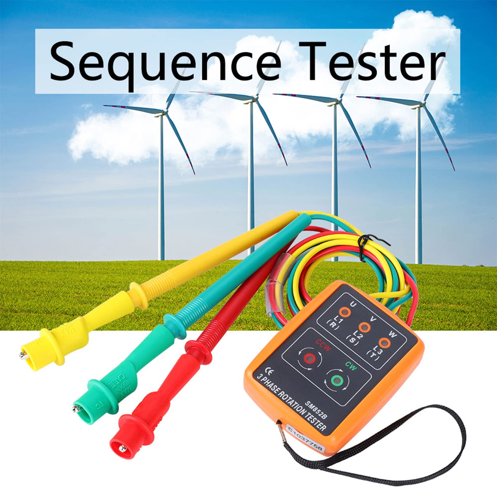 Tester Rotazione Fasi, Akozon SM-852B Tester Rotazione Trifase 60V~600V AC Senso Ciclico Fasi Indicatore di Sequenza a 3 Fasi, Indicazione di Fase Aperta e Indicazione Rotazione di Fase, 20Hz-400Hz