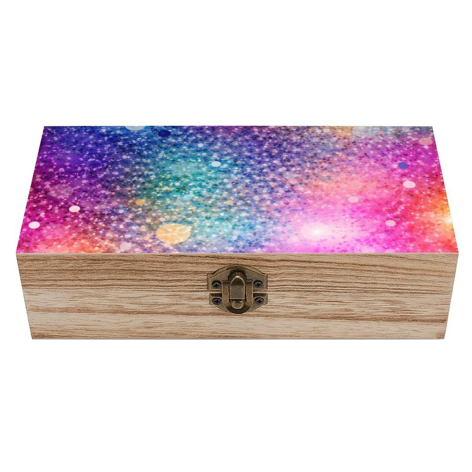 HLBSDM Colorful Rainbow Glitter Wooden Storage Box