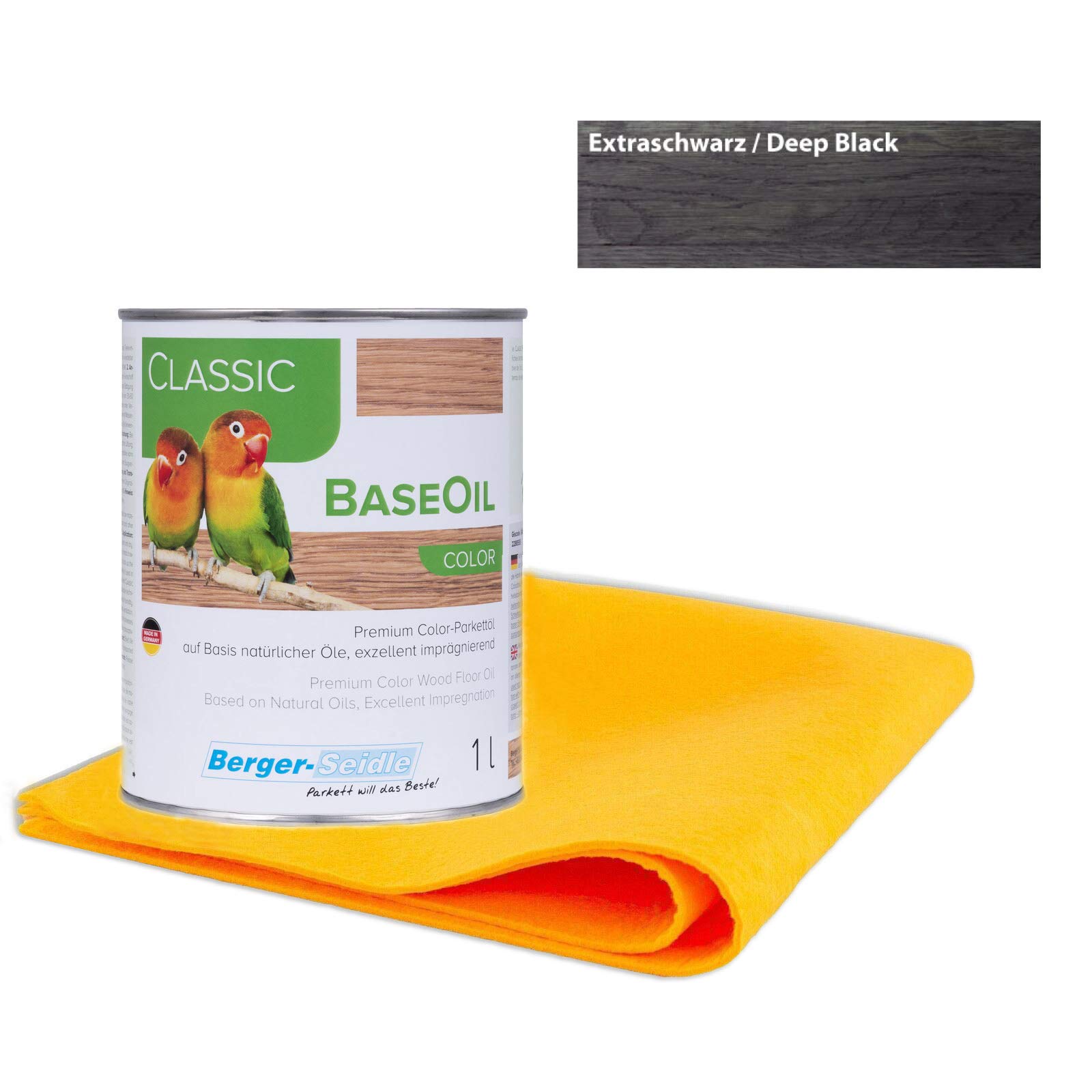 Berger Seidle Classic Base Oil | Aceite de parquet prémium con impregnación profunda | materias primas 100% naturales | 1 litro + 1 paño de cuidado supersuave (extra negro)