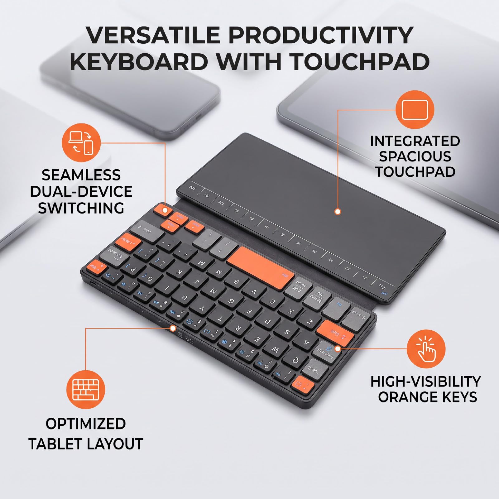 Annadue Tragbare Bluetooth-Tastatur, Tastatur mit Touchpad, 80 Stunden