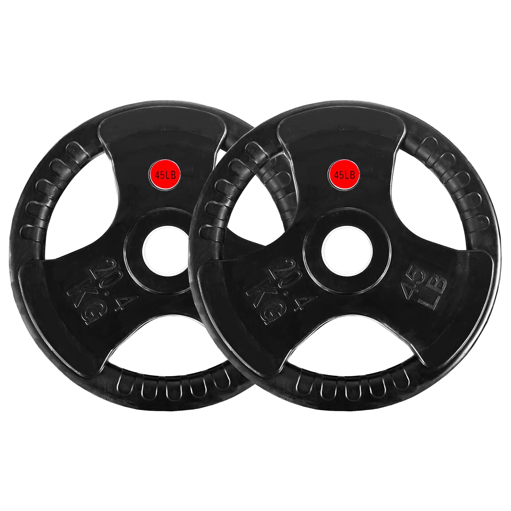 2" Olympic Grip Plates with 3-Handle Design | 2.5-45LB Rubber Encased Iron Weight Set & Pairs | Low-Noise, Floor Safe for Home Gym, Deadlift & Dumbbell