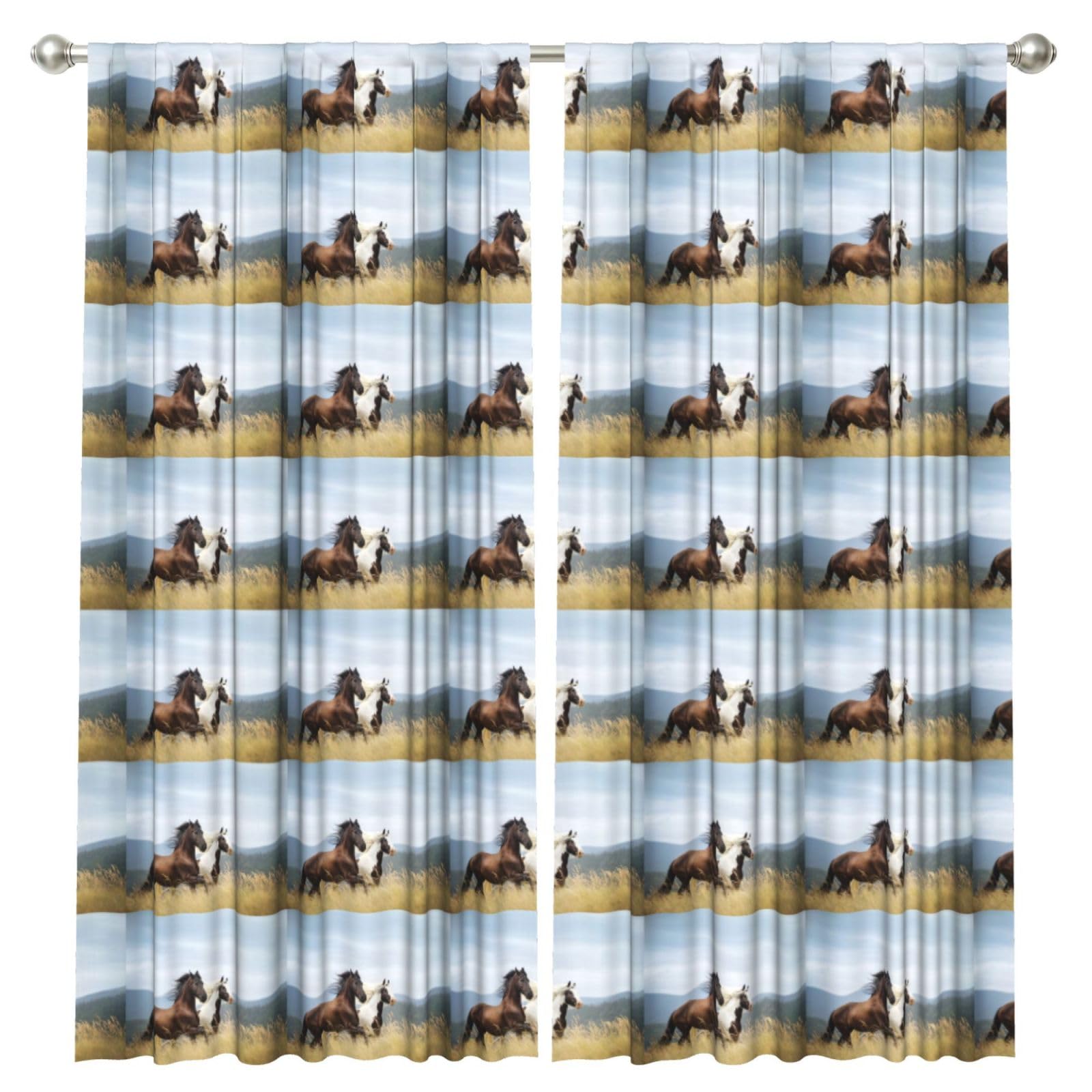 InOmak Horses Running Art, 2 Panels Window Curtains 52 x 84 Inch Blackout Curtains for Living Room Bedroom