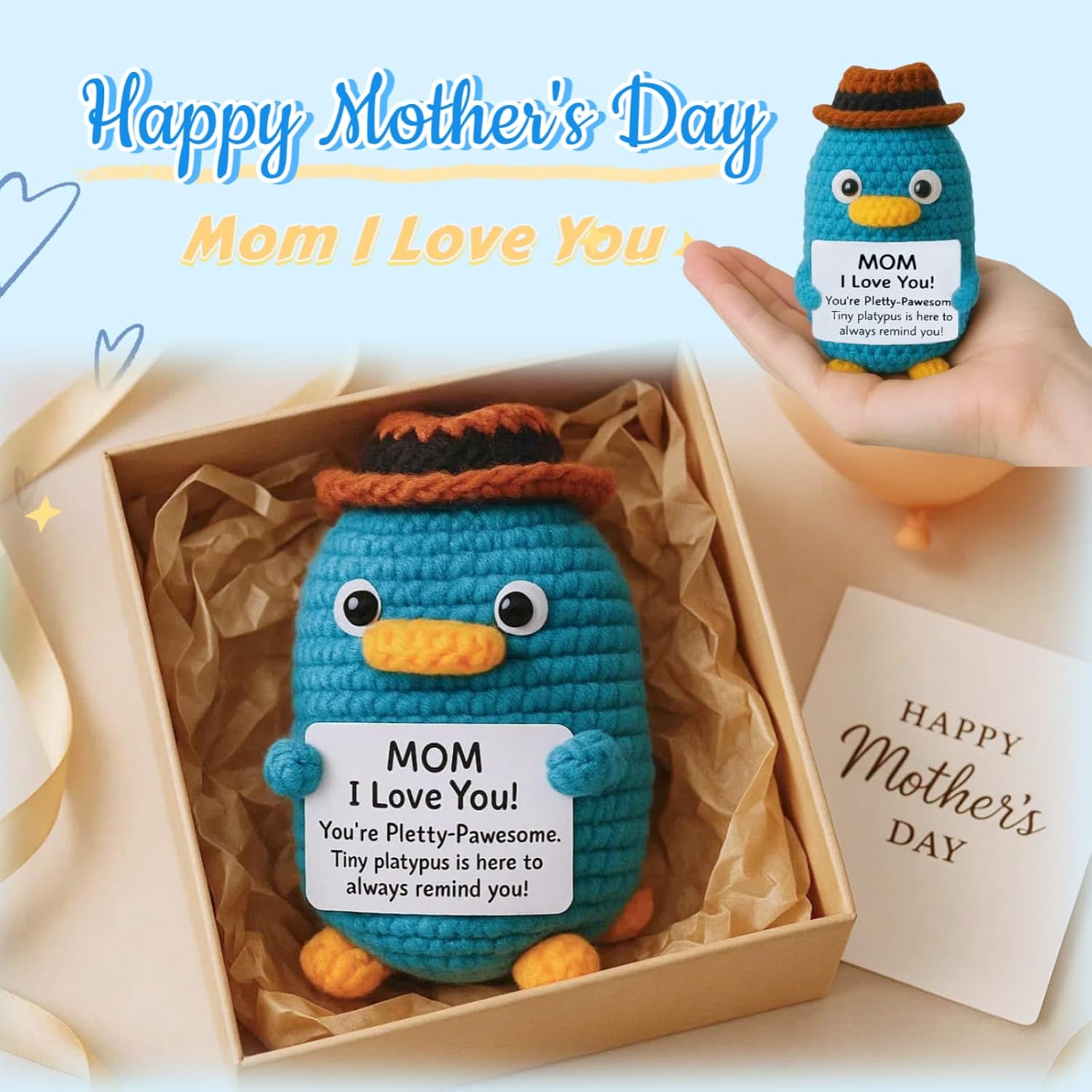 Birthday Gifts for Mom from Daughter Son, Handmade Crochet Cute Platypus Mom Birthday Gifts, Funny Mothers Day for Mother Mommy Emotional Positive Decor Ideas - Image 6