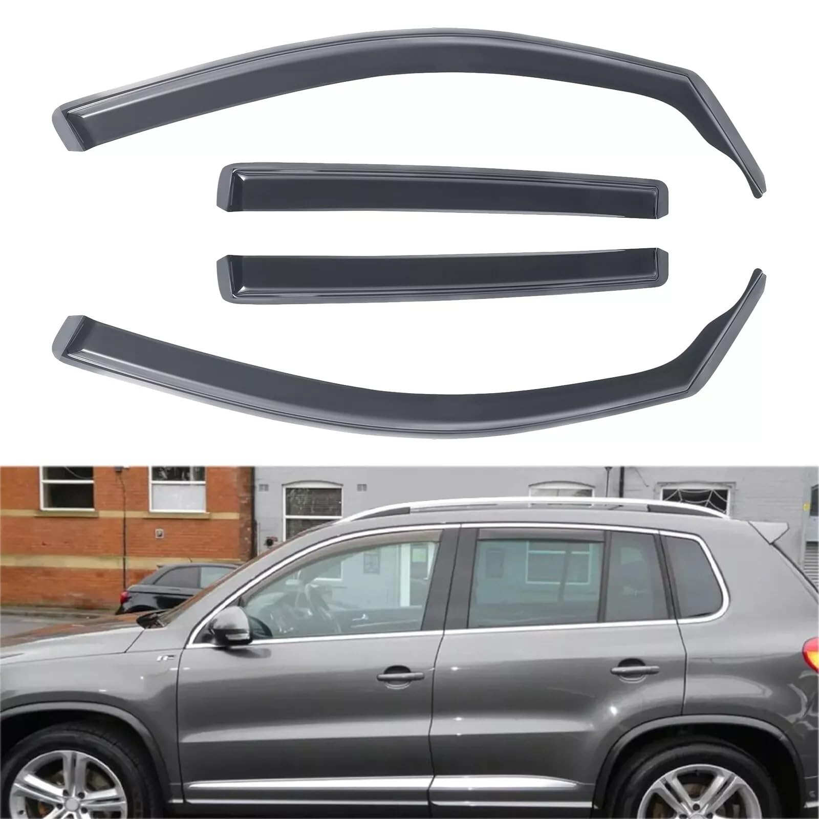 Kit 4 Deflettori Aria Nero Fumé Trasparento Antivento per Finestrini Laterali Anteriori e Posteriori Compatibile con VW Tiguan 2016-2024