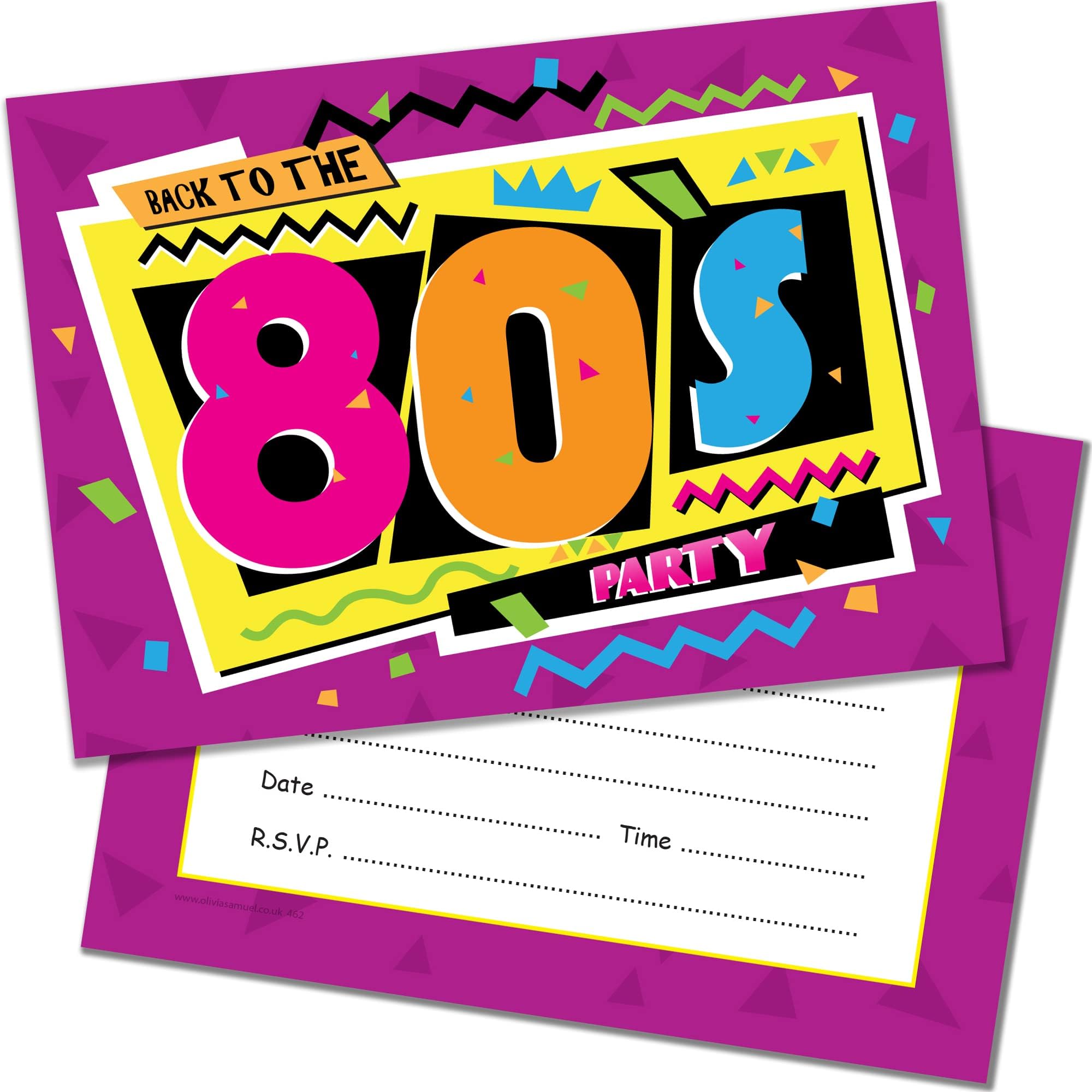 Olivia Samuel20 x 1980s Themed Party Invites - Ready to Write with Envelopes - Designed and Printed in the UK