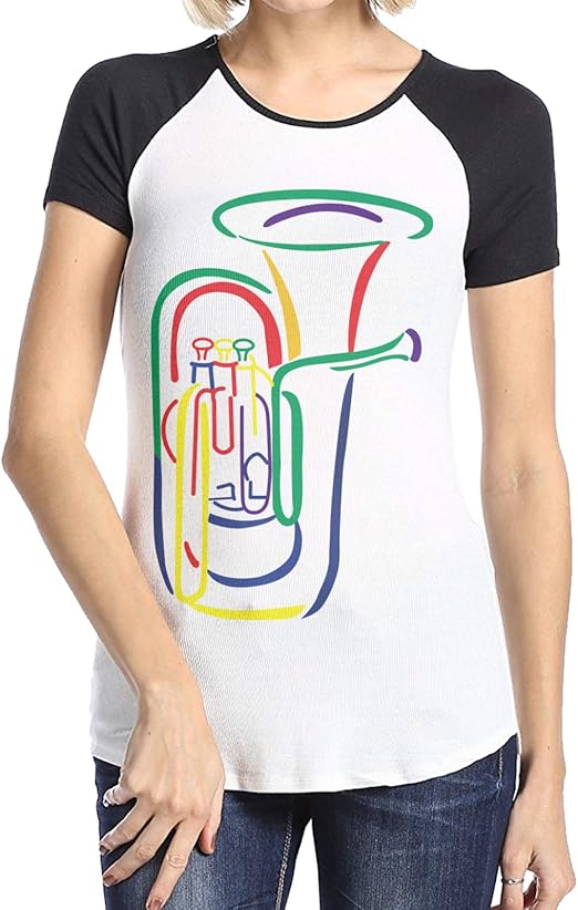 Tuba Outline Women's Raglan Short Sleeve Tshirt Tee Summer(XxLarge