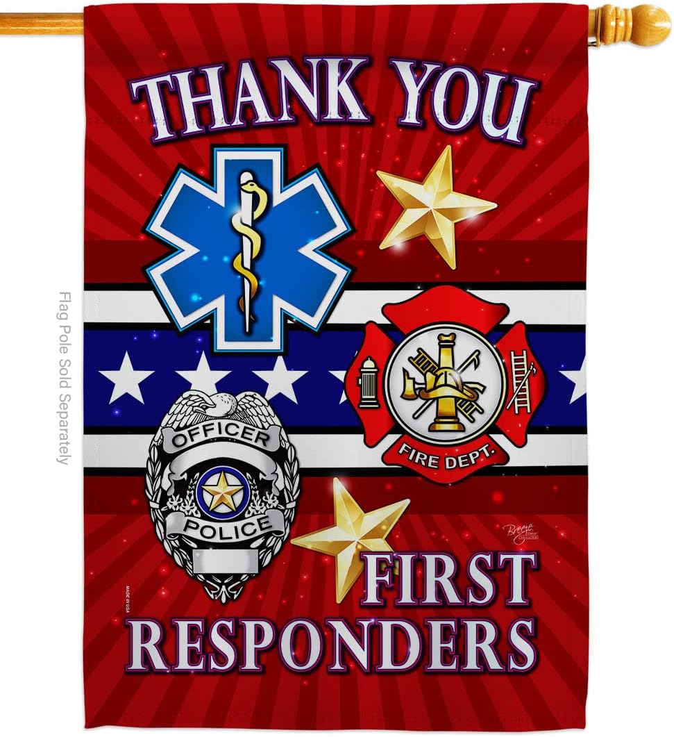 First Responders House Flag - EMT Paramedic EMS Nurse Emergency Medical Technician Supoort Official - Decoration Banner Small Garden Yard Gift Double-Sided Made in USA 28 X 40
