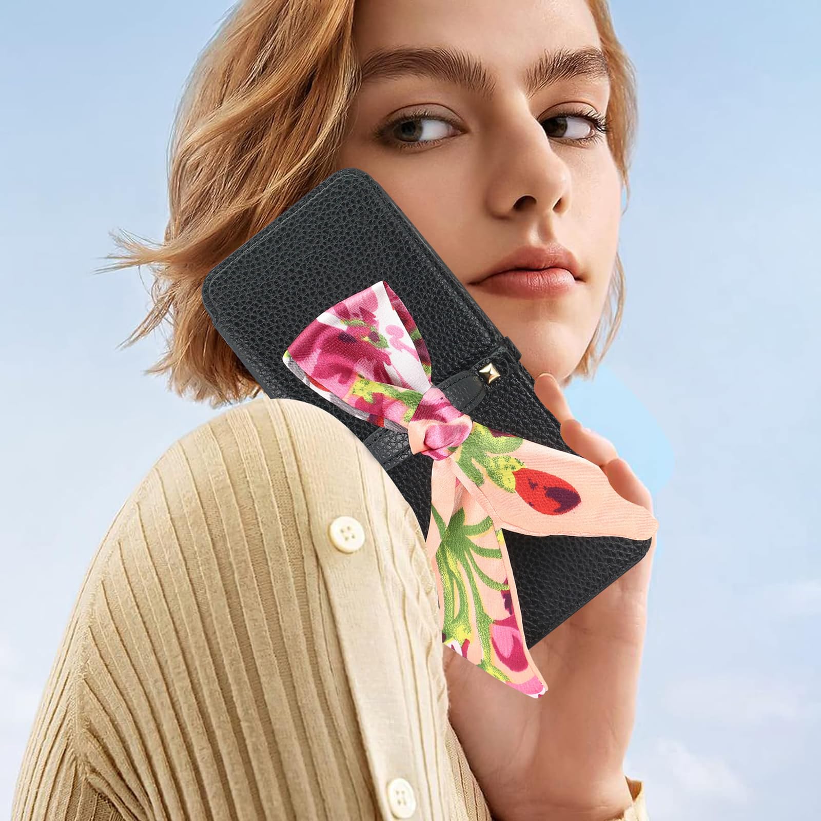 Smukłe etui do Samsung Galaxy Z Flip 6, luksusowa platerowana ramka moda odporne na upadki skórzane etui z klapką lusterko do makijażu, dla kobiet, brązowe