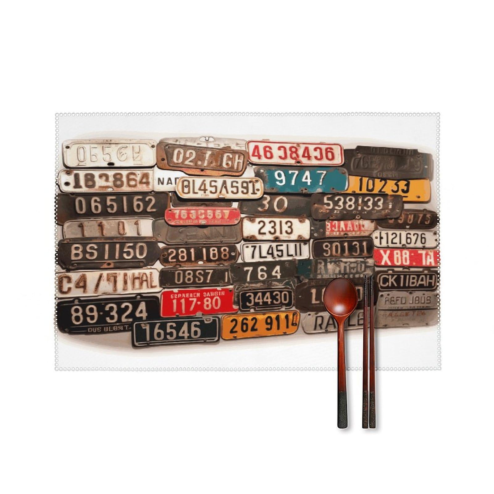 Fekiloot Style Old License Plate Placemats Set Of 6,Table Mat