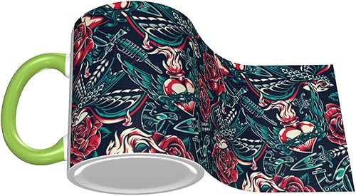 Miniatura 3 de Taza de café vintage con diseño de rosas y tatuajes, tazas de café de cerámica con asa, tazas de té, tazas para café, tazas para beber, regalos para