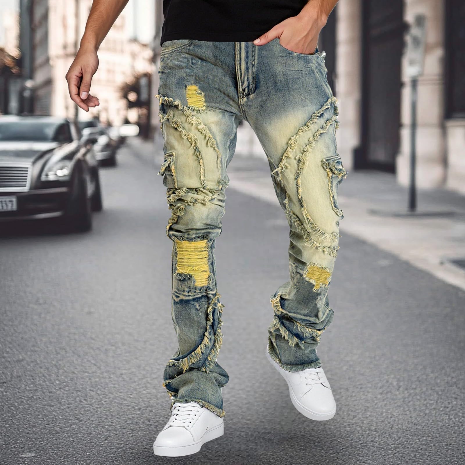 Genérico Pantalones Hombre Vaqueros,Vaqueros Ajustados Y EláSticos para Hombre para Uso Informal CóModos Pantalones Vaqueros CóNicos De Tiro Medio Camisetas Y Tops