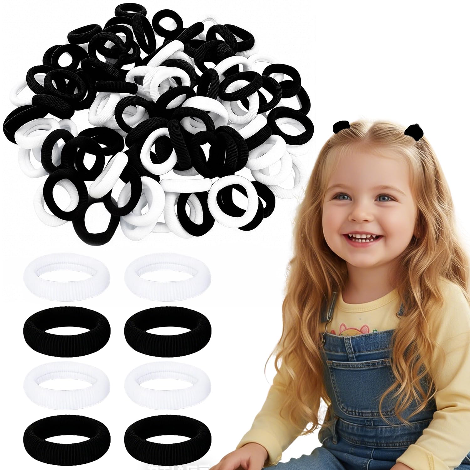 400 Pcs Baby Hair Bands, Cute Elastic Ponytail Holders 20mm Toddler Hair Bobbles for Girls Kids Infants Toddler (Black, White) โ image 1