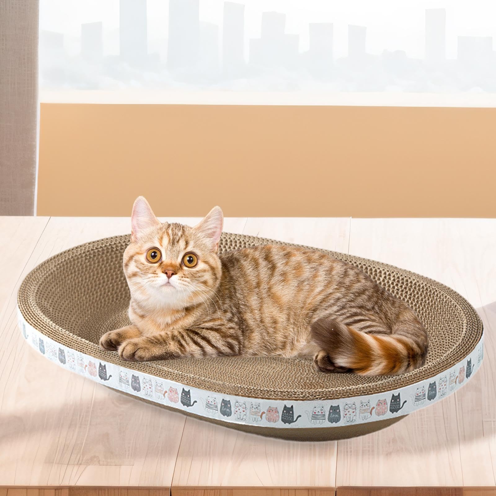 Griffoir pour Chat Planche à Griffer Cardboard Lit Nid Bol Rond en Carton Papier Ondulé Résistant Convient Au Repos Jeu Prévention de Dommages Usage I, XL