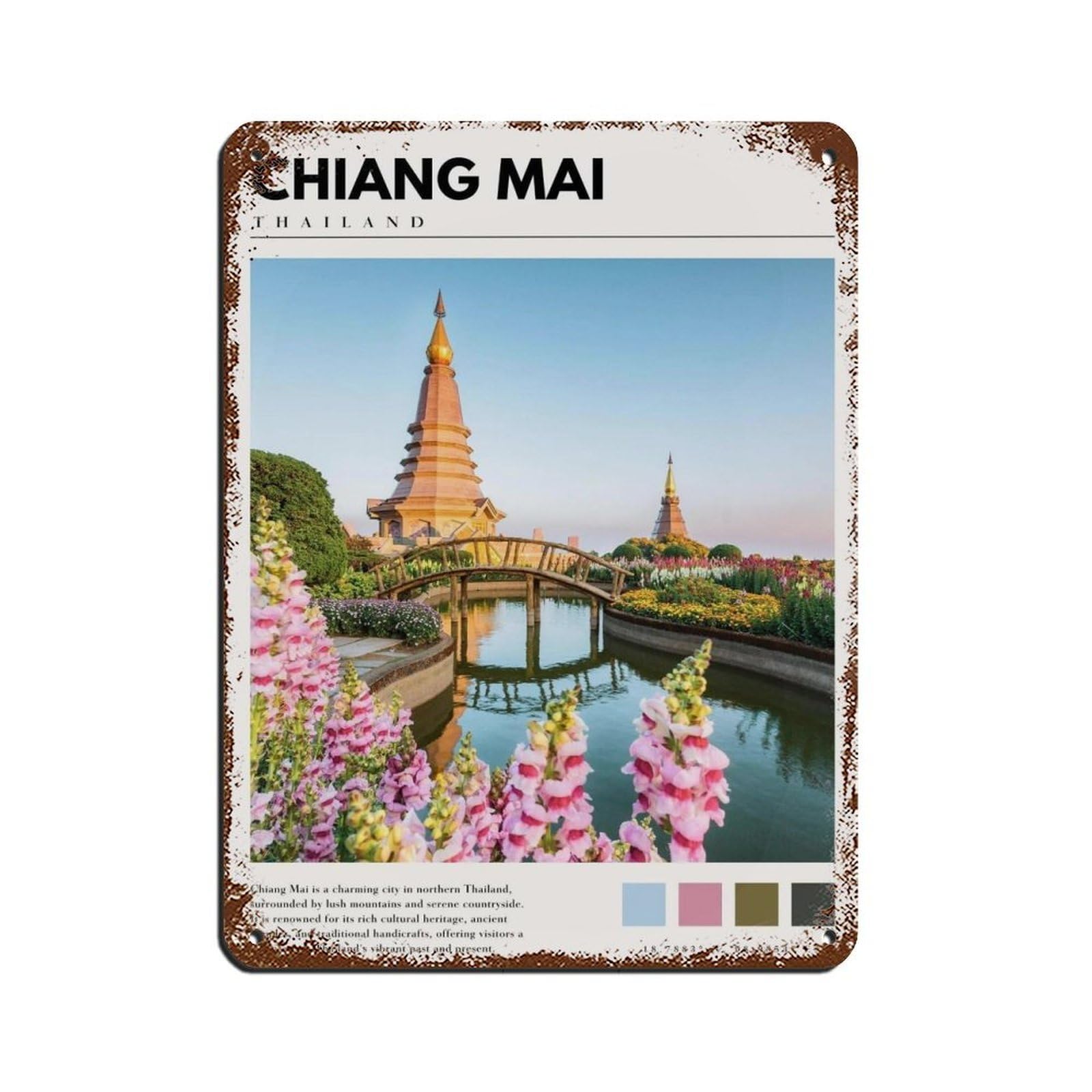 Chiang Mai Thailand Poster Chiang Mai Art Tin Sign Vintage Metal Pub Club Cafe Bar Home Wall Art Decoration Poster Retro 12x16inch(30x40cm)
