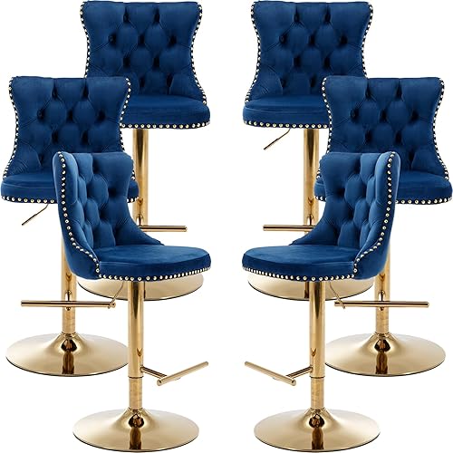 Miniatura 61 de Juego de 2 taburetes de bar giratorios de terciopelo, altura ajustable de 25 a 33 pulgadas, taburetes de bar con respaldo, sillas de bar para altura