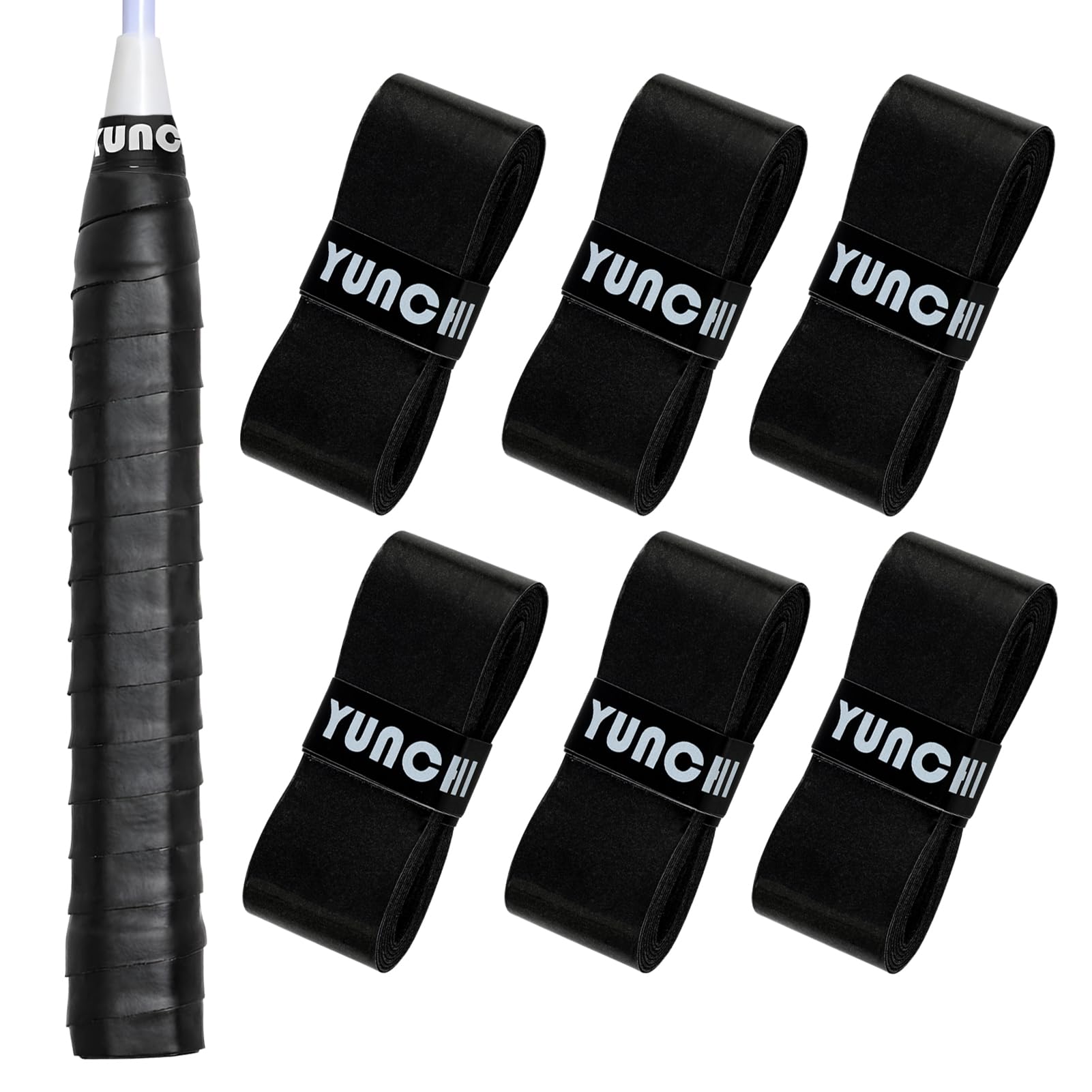 Lot de 6 Ruban de poignée pour Raquette,Rubans Antidérapants en PU pour Raquettes Tennis Badminton Squash, Absorbants La Transpiration, Fins, pour Cannes À Pêche Et Guidon De Vélo