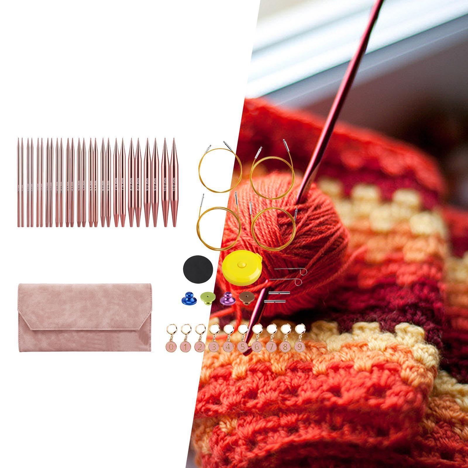 Auswechselbares Rundstricknadel Set aus stabilem Aluminium,Rosa | Entfernen von Stricknadeln, Nähzubehör, das glatt und robust ist. Bambus Rundstrickhandwerk