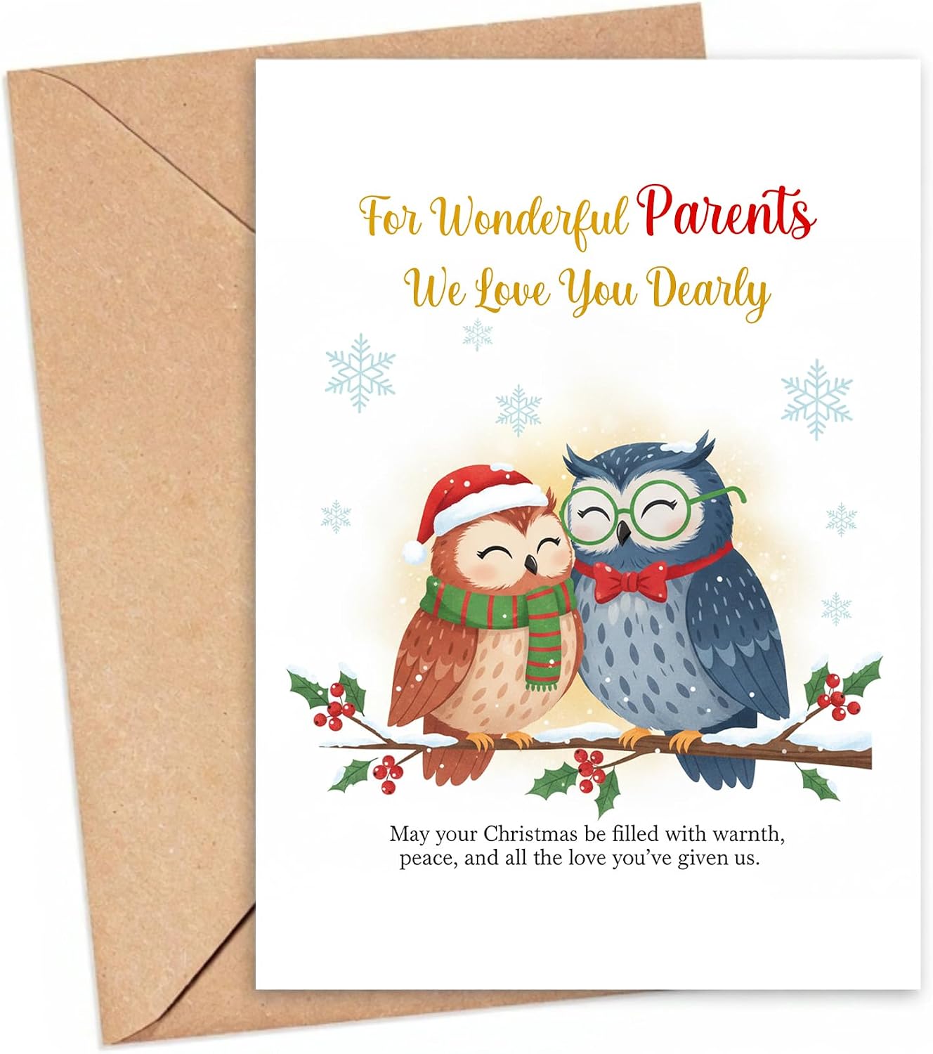 Merry Christmas Card For Mom Dad With Envelope Holiday Greeting For Mommy Daddy Stepmom Stepdad Godmother Godfather Merry Xmas Card Religious Funny Special Best Gifts For Parents From Daughter Son (5x7 Inches)