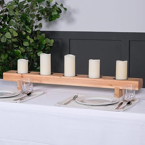 Miniatura 5 de Stratton Home Decor Candelabro rectangular con madera natural y acabado de metal negro, pieza decorativa rústica para sala de estar, pasillo,