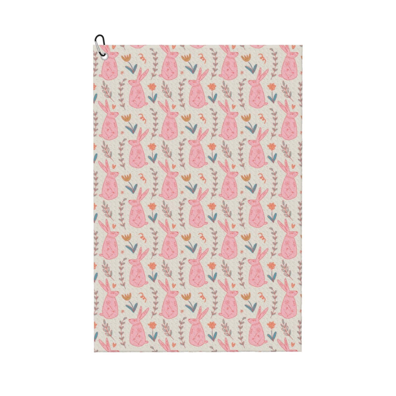 AOOEDM Rabbit Print Golf Towel with Carabiner Clip Absorbent Microfiber Golf Towel for Cleaning Golf Ball Club Putter Iron for Golf Bag Trolly Belt Loop 16" X 24"