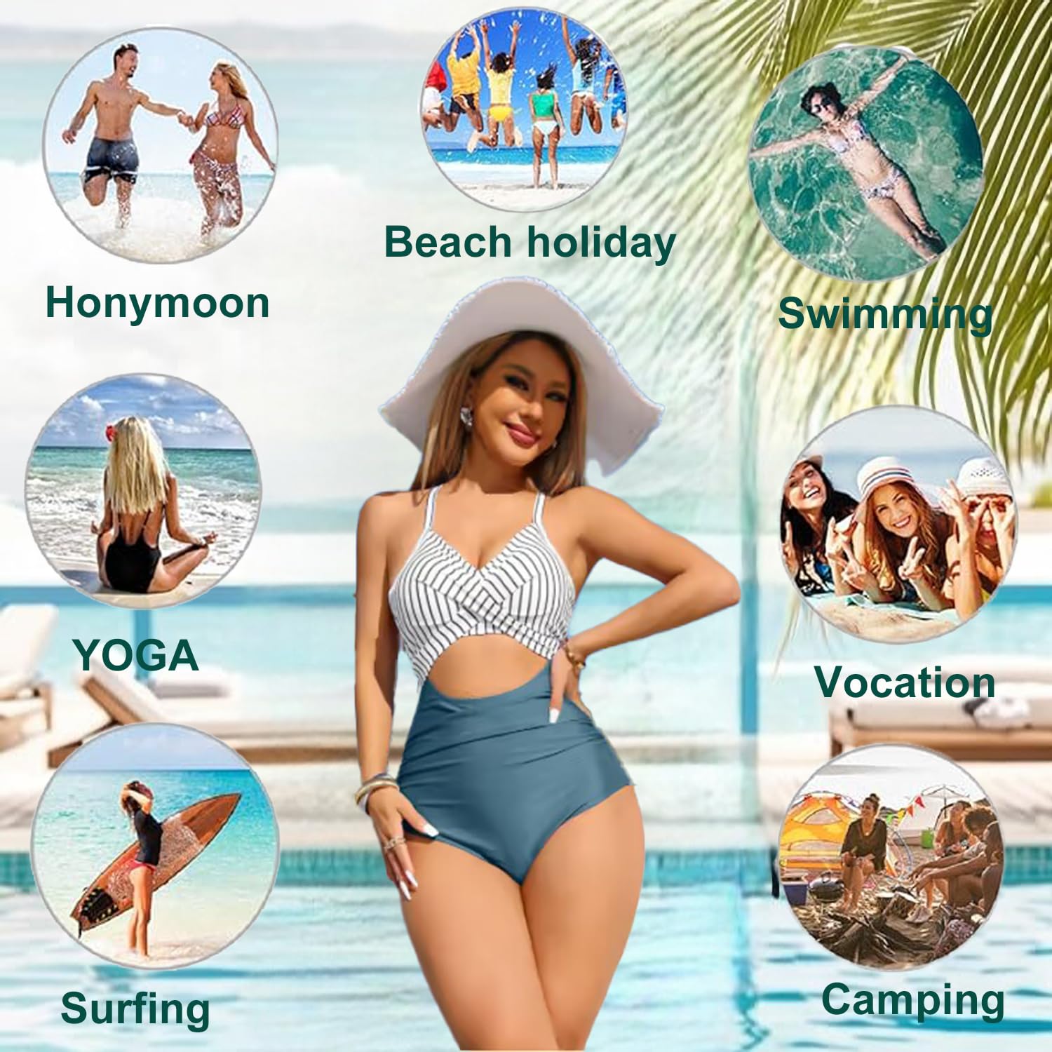 Bañador Reductor Mujer Barriga Trajes de Baño Una Pieza Vientre Plano Barriga Monokinis Control de Barriga Cintura Alta Fruncido Cuello en V Sexy Bañador Reductor Ropa de Baño Playa Halter