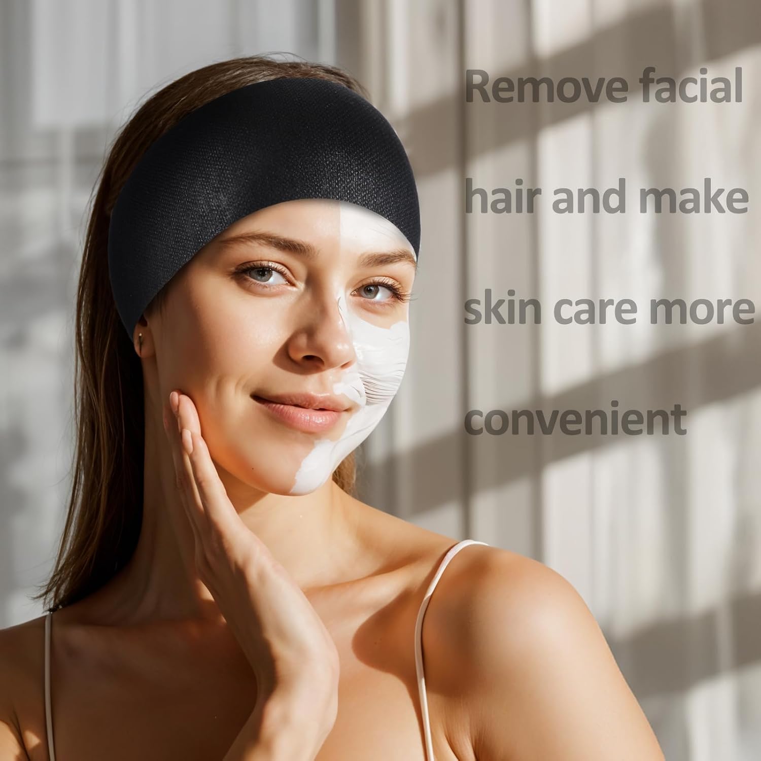 100 Pieces Disposable Spa Facial Headbands Stretch Non Woven Facial Headbands Soft Skin Care Hair Band with Convent Closure for Women Girls Salons Esthetician Supplies, Black Large