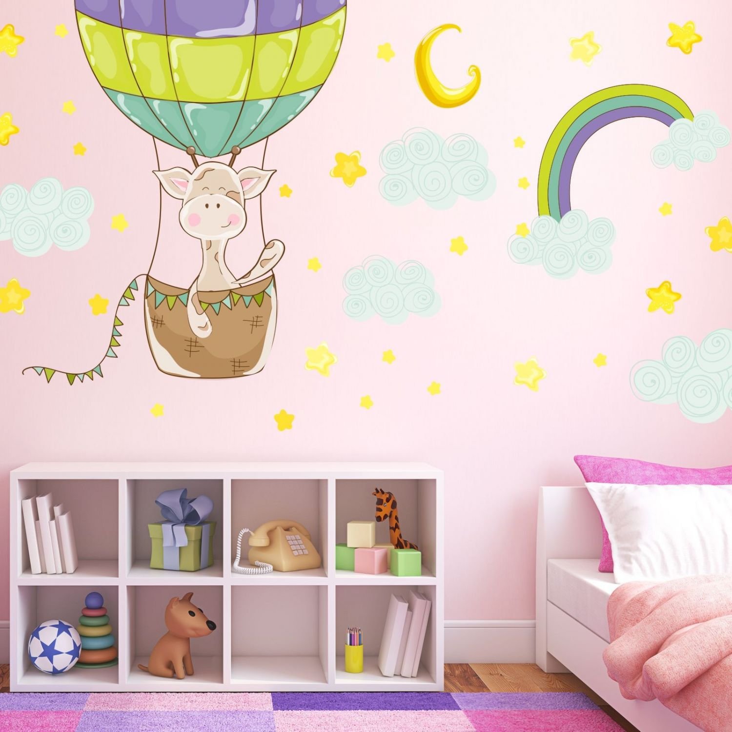 nikima 077 - Adesivo da parete per cameretta dei bambini, motivo giraffa, palloncino, in 6 misure, simpatici adesivi e adesivi per la cameretta dei bambini, dimensioni 2000 x 1120 mm