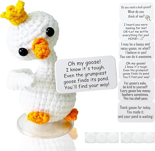 MHRYEZ Ganso de escritorio posable de 3.5 pulgadas, animales de ganchillo positivos con mensajes positivos, mini ganso de escritorio divertidos