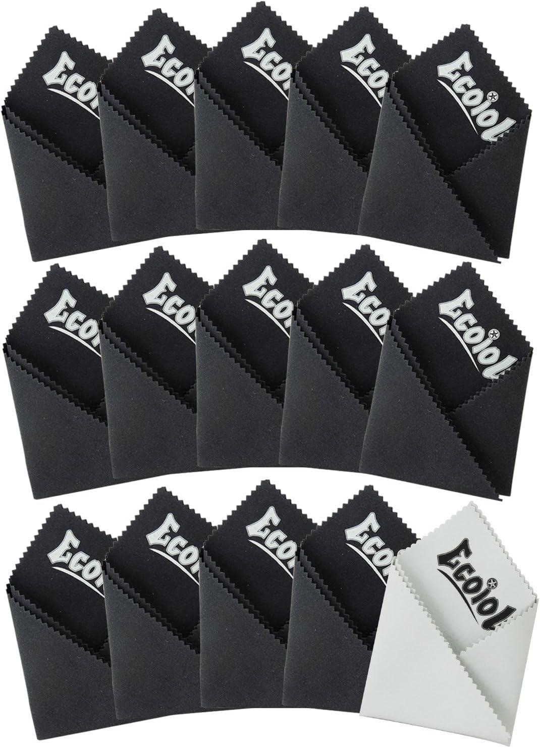 (15 Pack) Ecoiou Double-Sided Microfiber Cleaning Cloths with Gently Colorfast Fabric,for Cell Phone,Glasses,Lenses,Laptop LCD Screens and Delicate Surfaces(14 Black and 1 Grey 18X18cm)