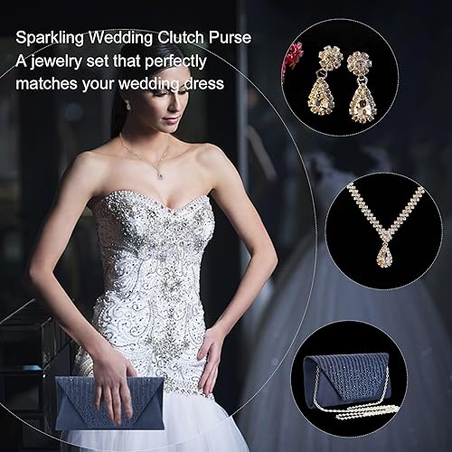 Vista 7 de Eshow Bolso de mano para mujer, bolso de noche, diseño de lentejuelas con cuentas vintage, bolsa de diamantes de imitación para boda, fiesta