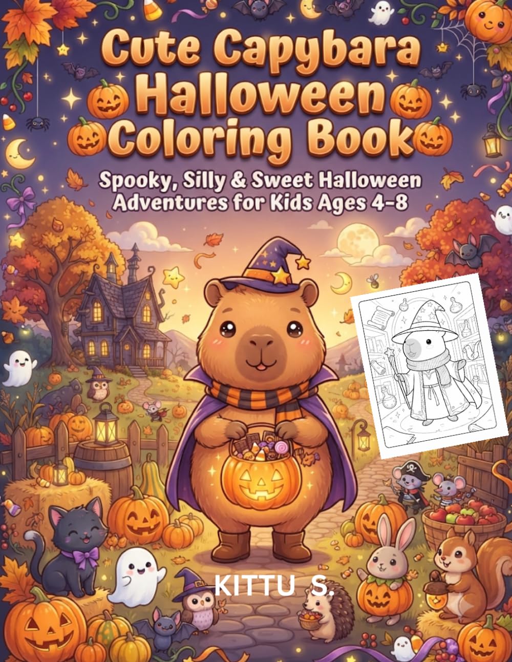Cute Capybara Halloween Coloring Book: Spooky, Silly & Sweet Halloween Adventures for Kids Ages 4–8 | Easy Cute Coloring Pages with Pumpkins, Costumes & Candy