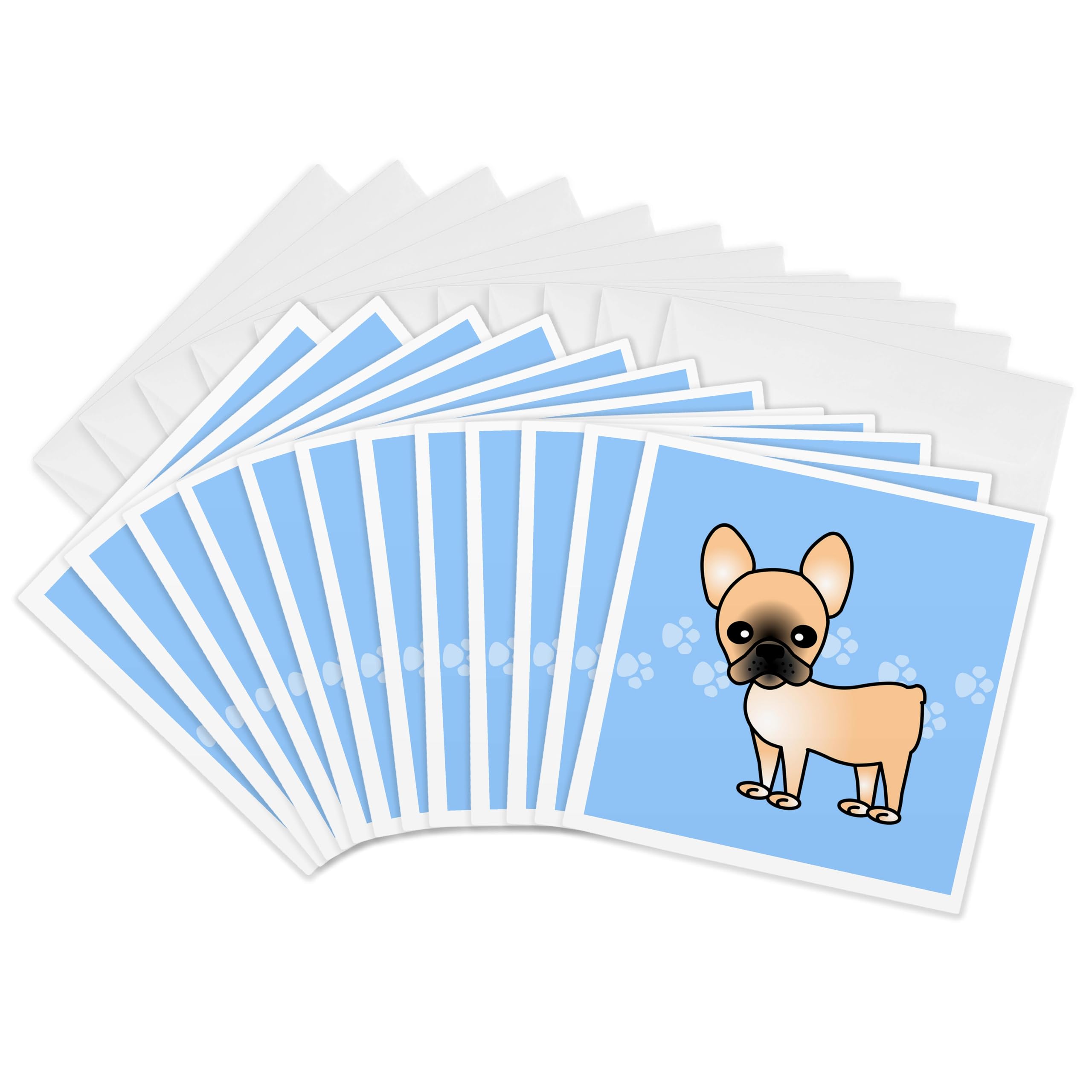 3Drose Cute Black Masked Fawn Cream French Bulldog Blue with Pawprints - Greeting Cards, 6 by 6-inches, Set of 12 (gc_25344_2)