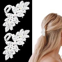 2 PCS Rhinestone Hair Claw Clips for Women, Fancy Sparkly Crystal Bling Silver Hairpin Fashion Glitter Diamond Vintage Bride Hair Accessories for Wedding Party Dance Prom DateSliver Flower