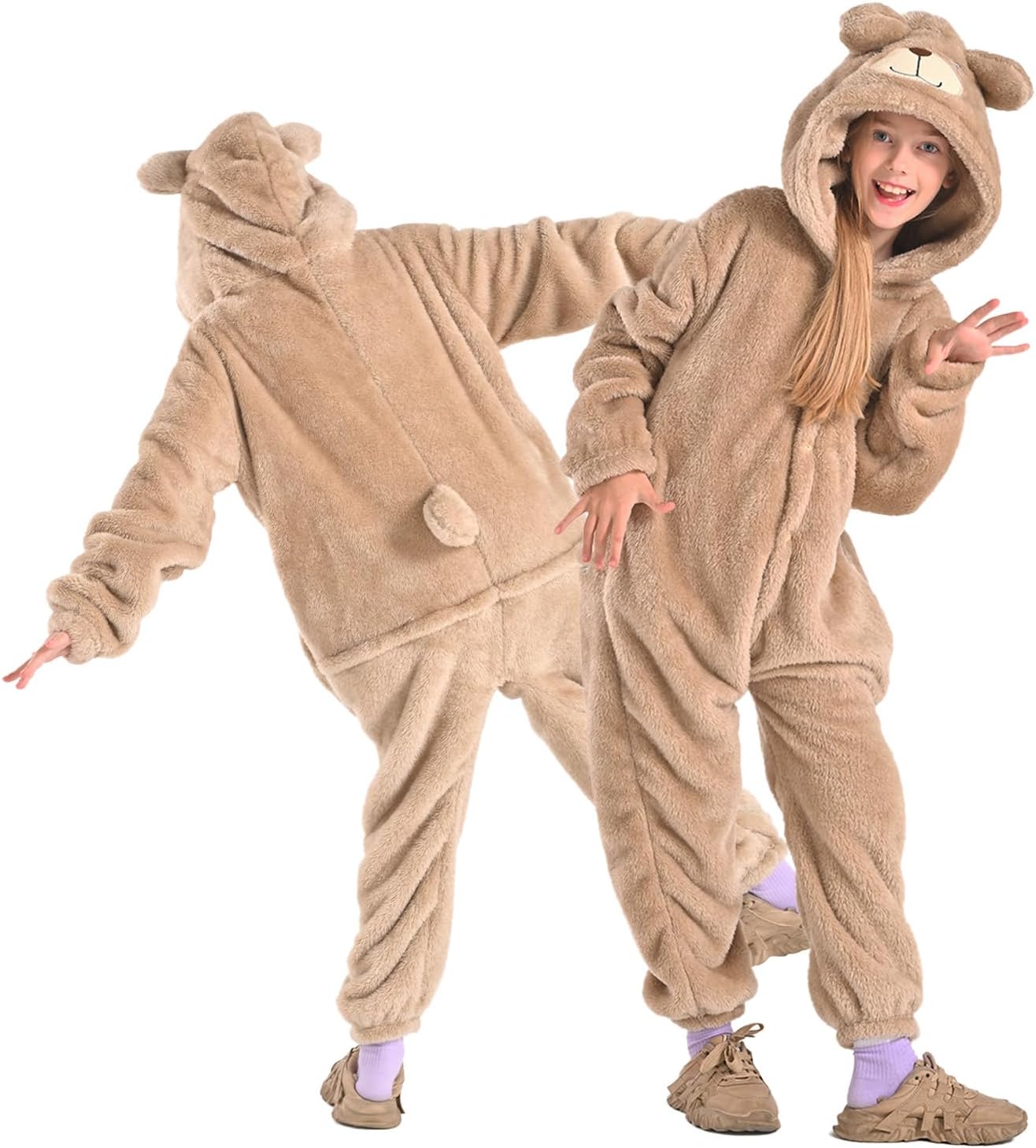 Bearhug Wearable Blanket Hoodie for Kids Soft Cozy Fleece Bear Costume Animal Onesies Pajamas Halloween Christmas Cosplay Costume for Girls Boys M Brown M: for 55-59 Inch Height